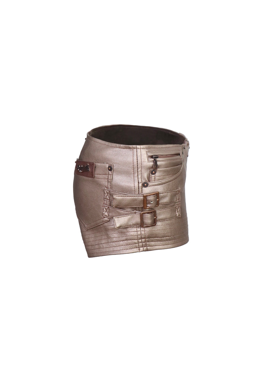 Rose Gold Pu Leather Low Waist Shorts