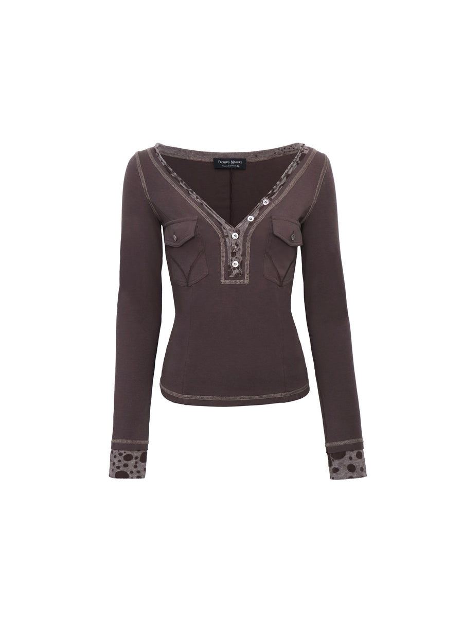 Dark Brown V-Neck Backless Top