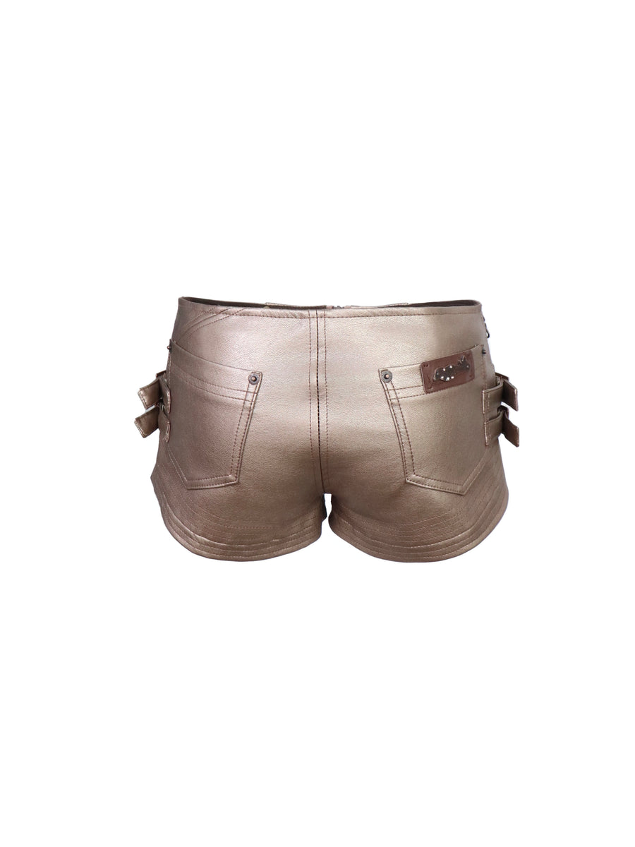 Rose Gold Pu Leather Low Waist Shorts