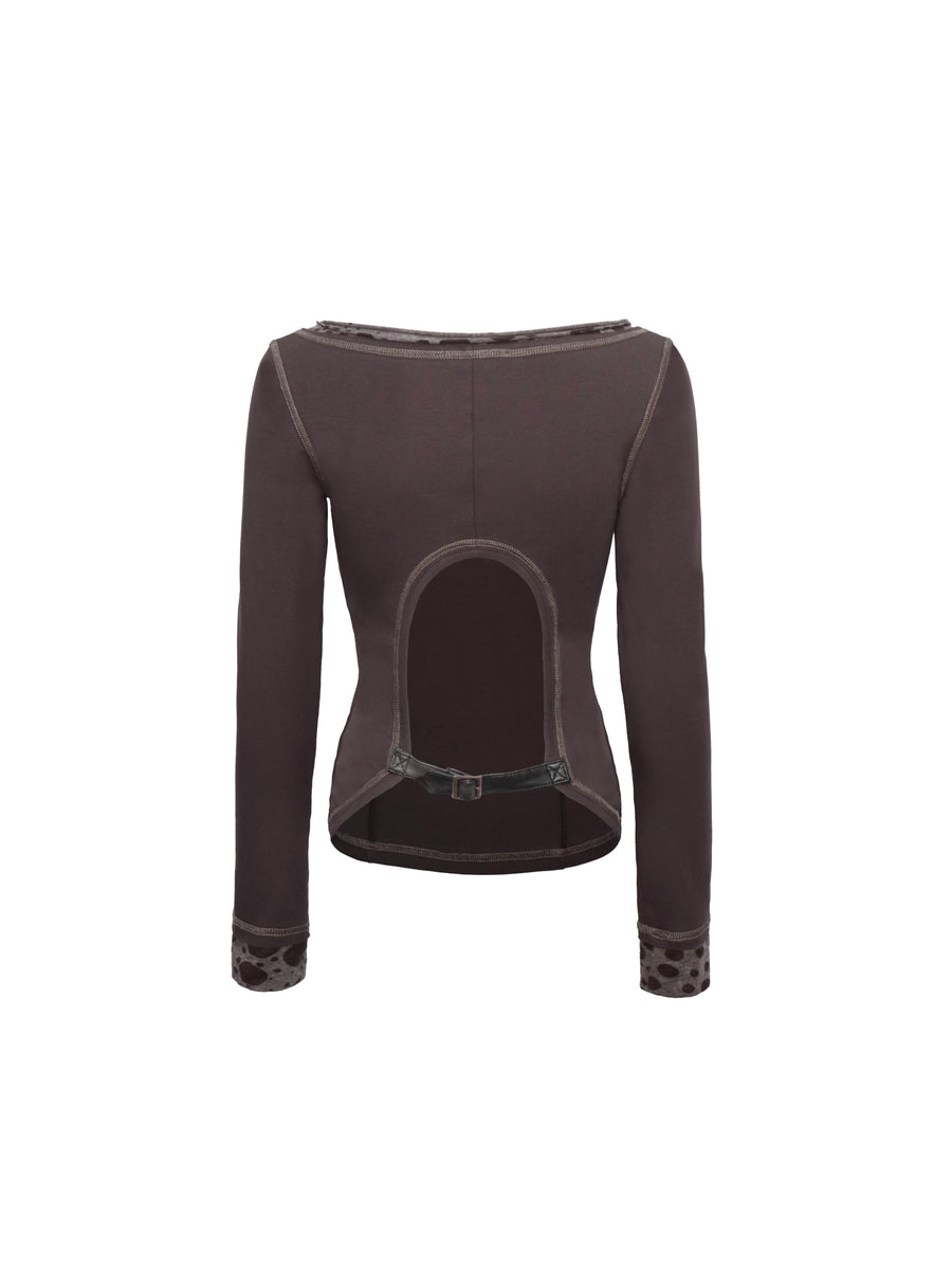 Dark Brown V-Neck Backless Top