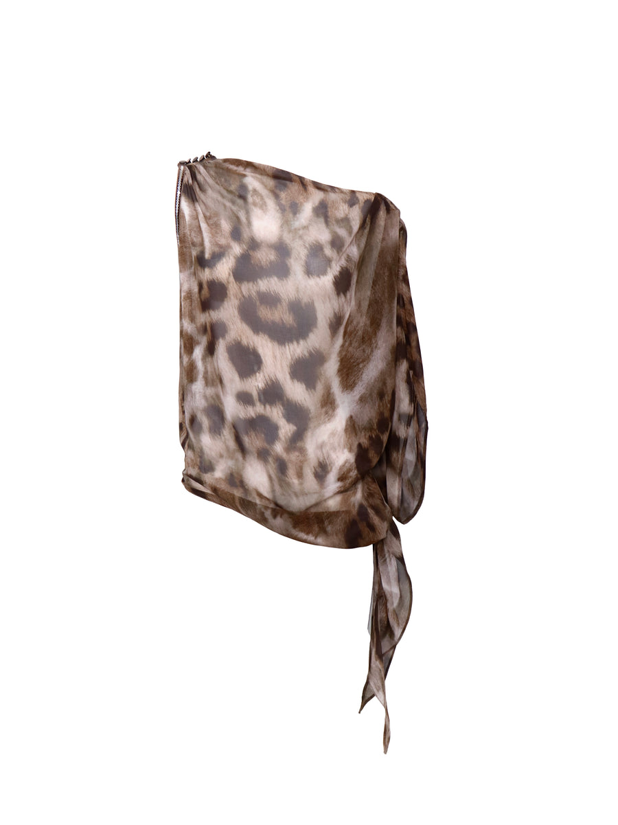 Leopard Irregular Off-Shoulder Top
