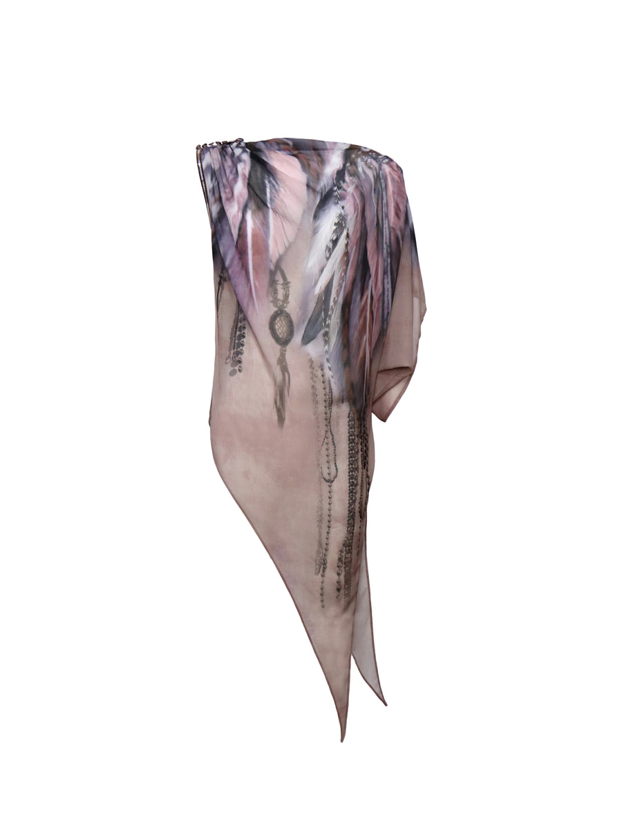 Feather Pattern Irregular Off-Shoulder Top