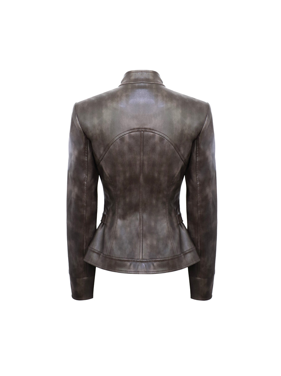 Multi-Pocket Slim Leather Jacket