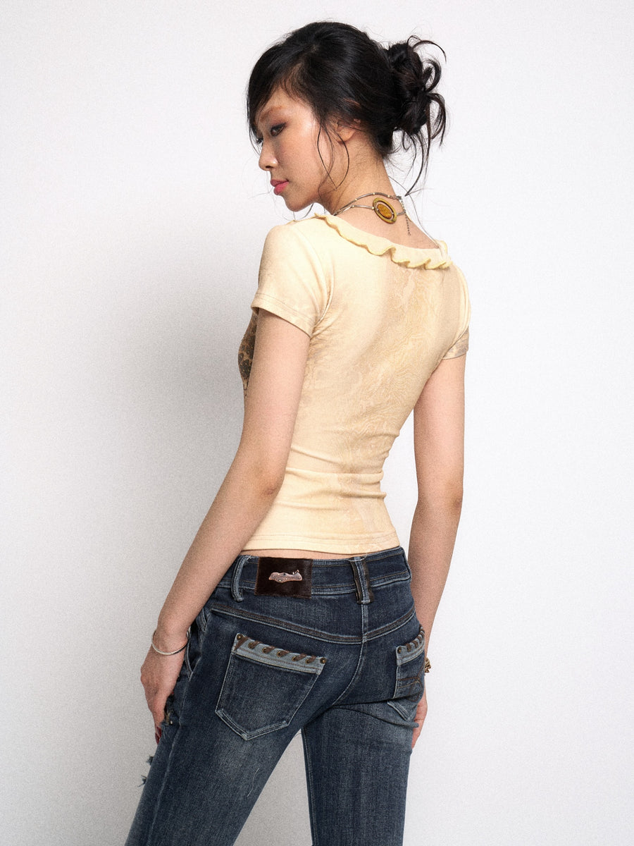 Yellow Leopard Print Knit Top