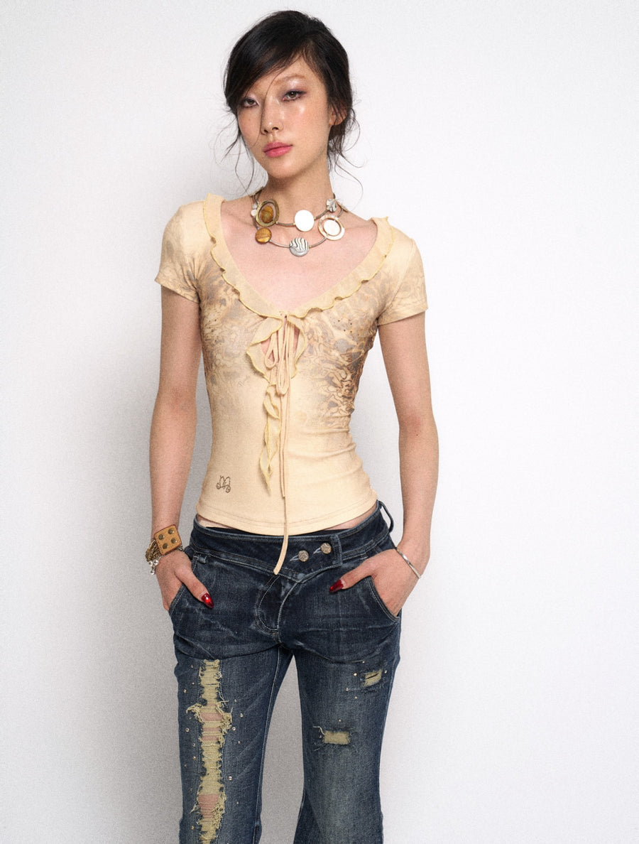Yellow Leopard Print Knit Top