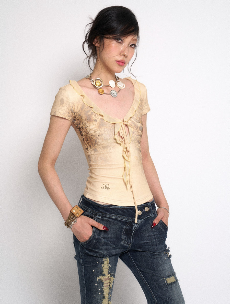 Yellow Leopard Print Knit Top
