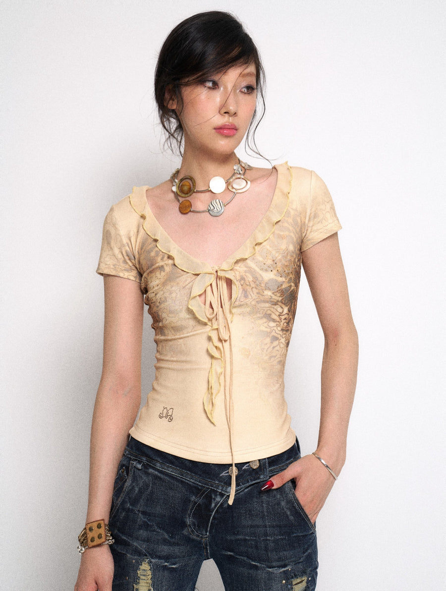 Yellow Leopard Print Knit Top