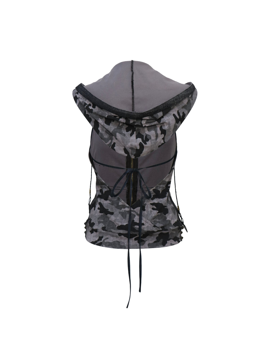 Camouflage Fur Collar Top