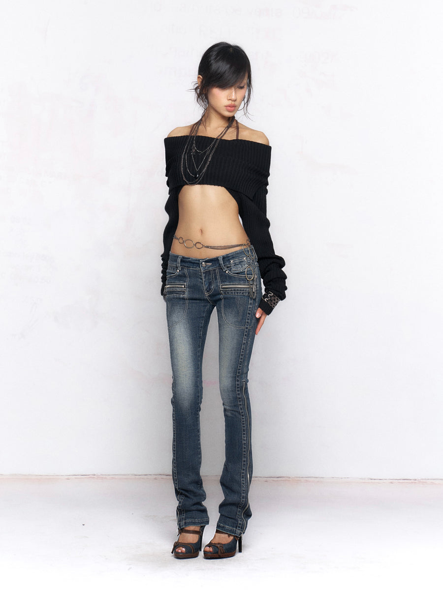 Dark Blue Multi-Wear Zipper Elastic Jeans