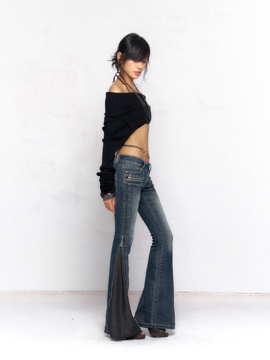 Dark Blue Multi-Wear Zipper Elastic Jeans