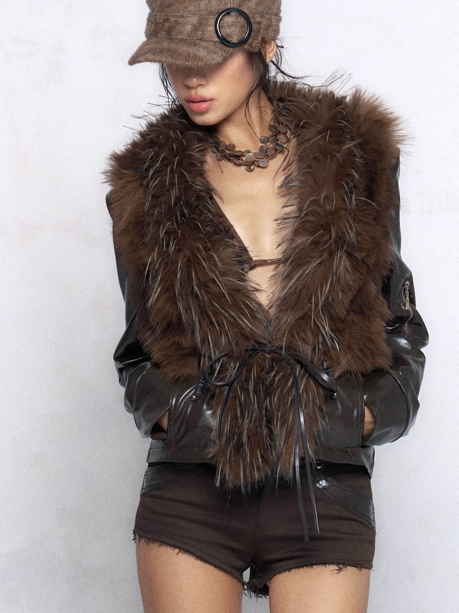 Detachable Fur Collar Leather Jacket