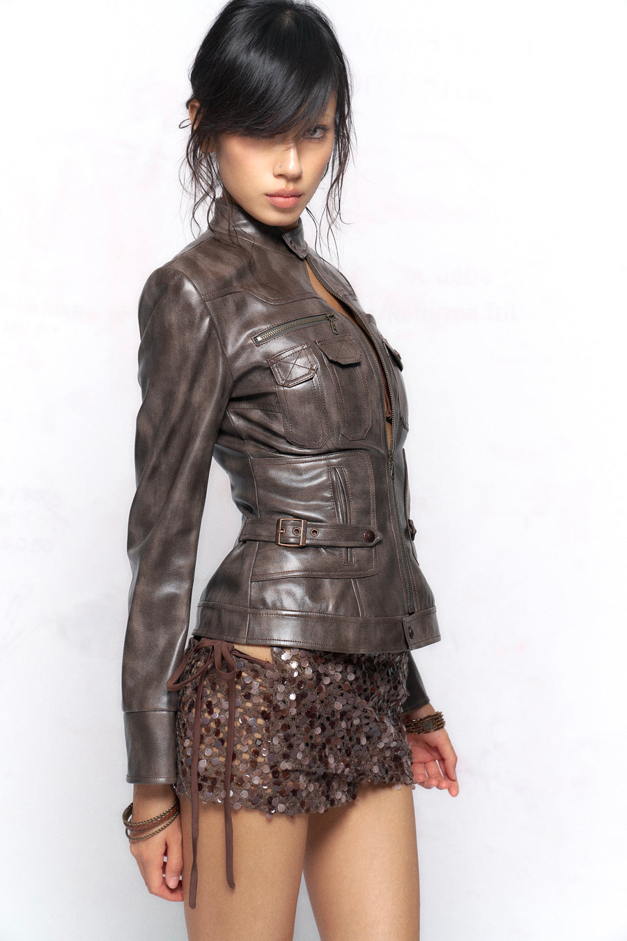 Multi-Pocket Slim Leather Jacket