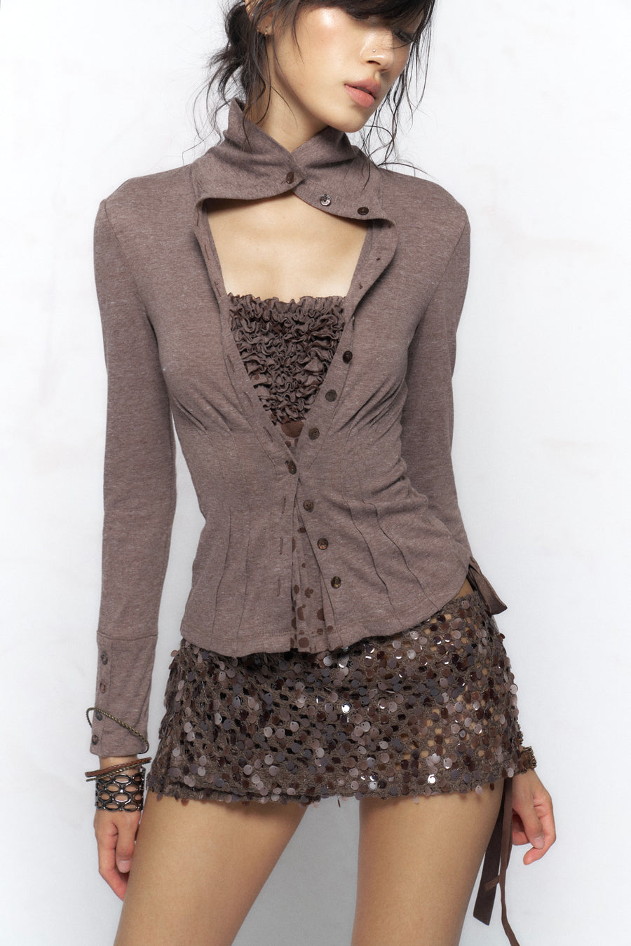 Pleated Fake Two-Piece Top