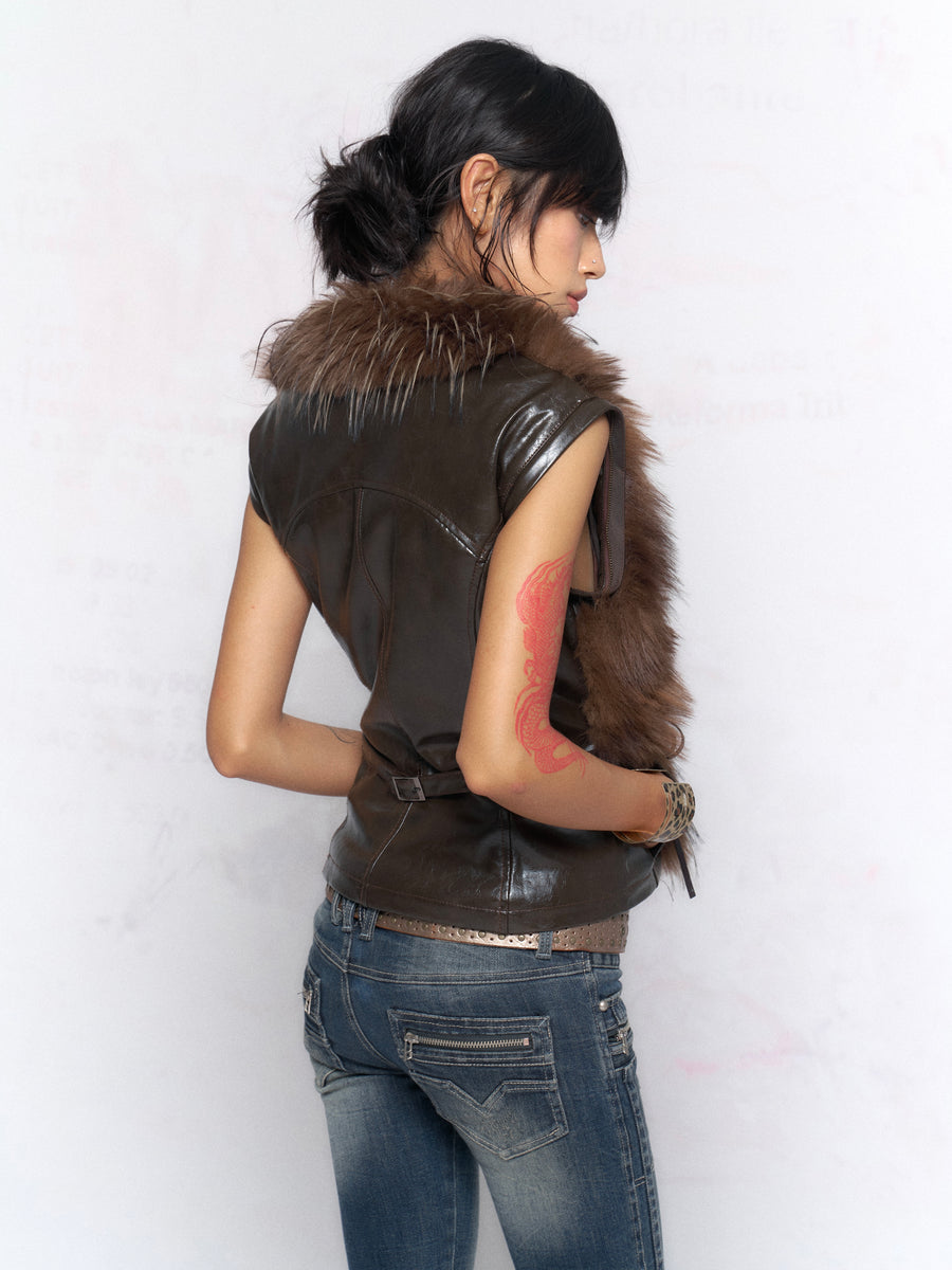 Detachable Fur Collar Leather Jacket