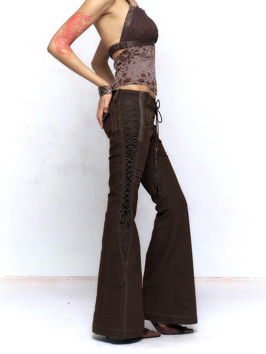 DarkBrown Strap Slim Jeans