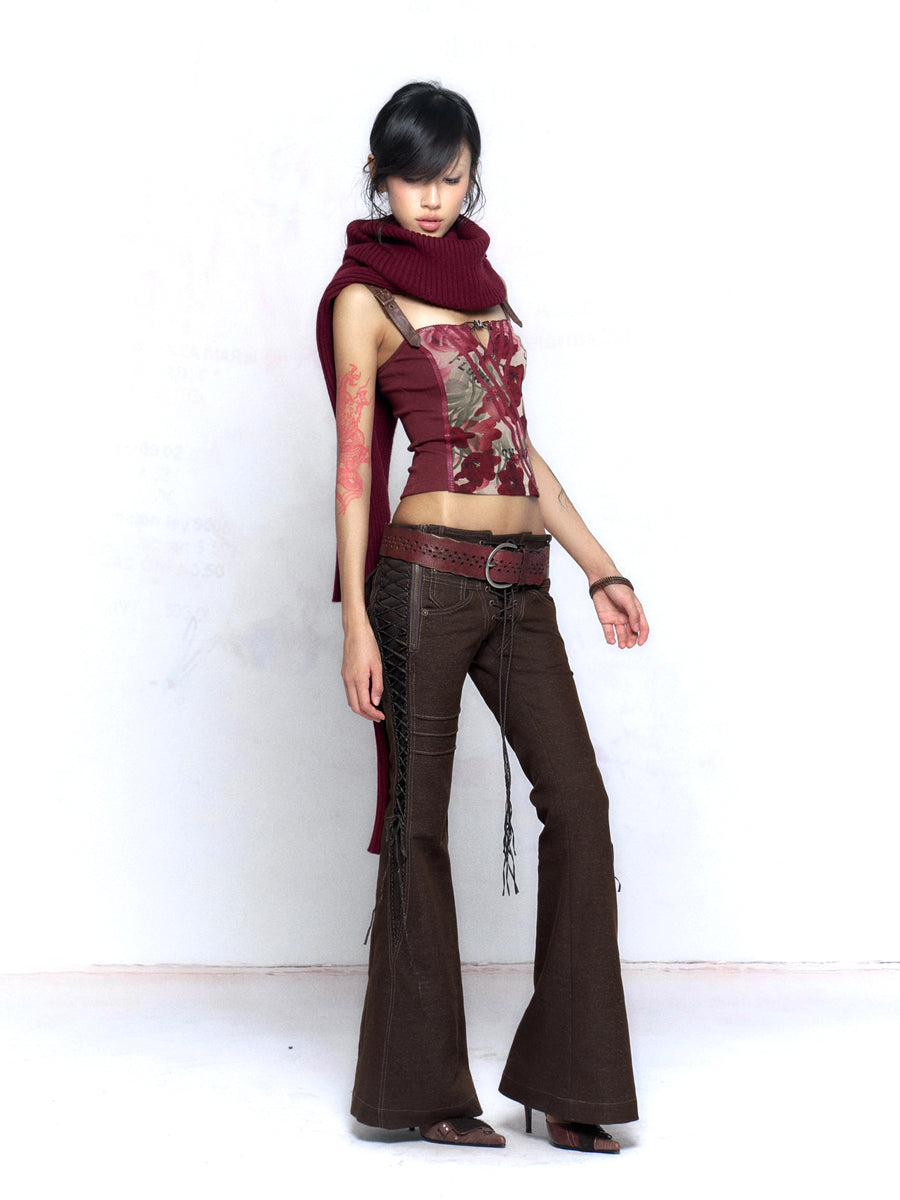 DarkBrown Strap Slim Jeans