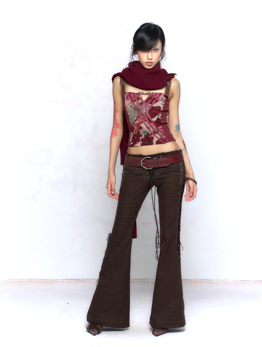 DarkBrown Strap Slim Jeans