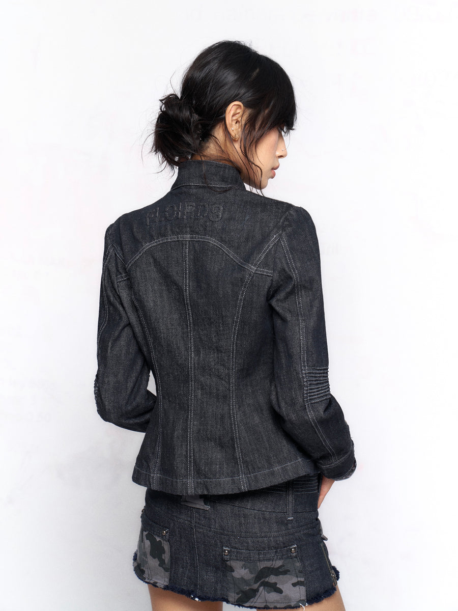 Inclined Placket Slim Denim Jacket