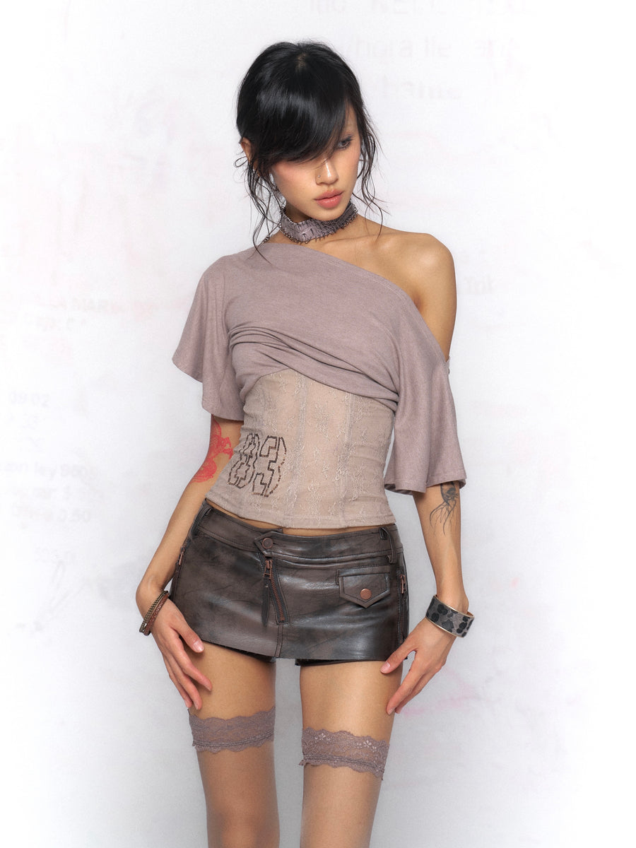 Two-ColorLace Sequin Off-Shoulder Top