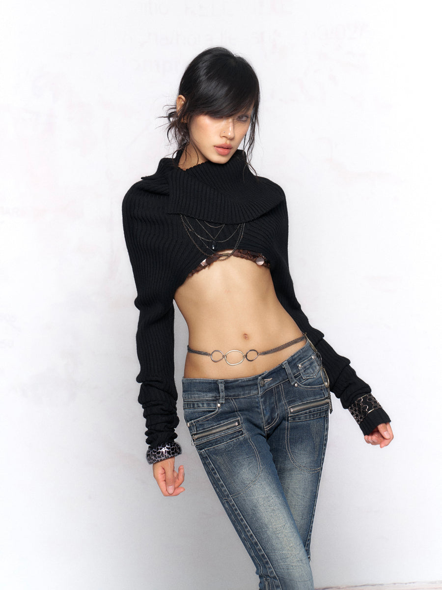 Black Wool Sweater Knitted Top