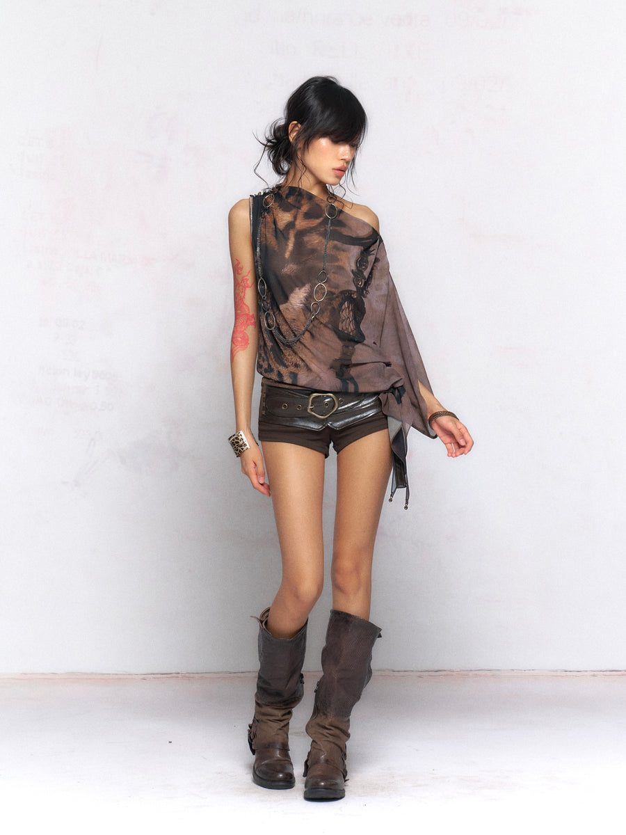 Embroidered Leather Denim Shorts