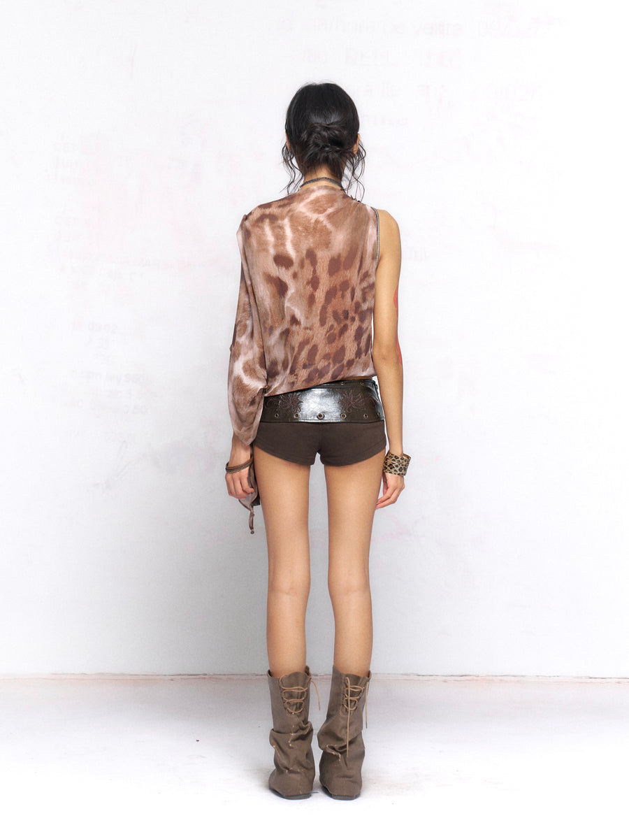 Embroidered Leather Denim Shorts