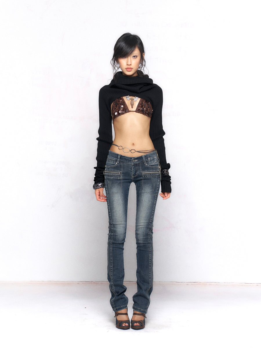Dark Blue Multi-Wear Zipper Elastic Jeans