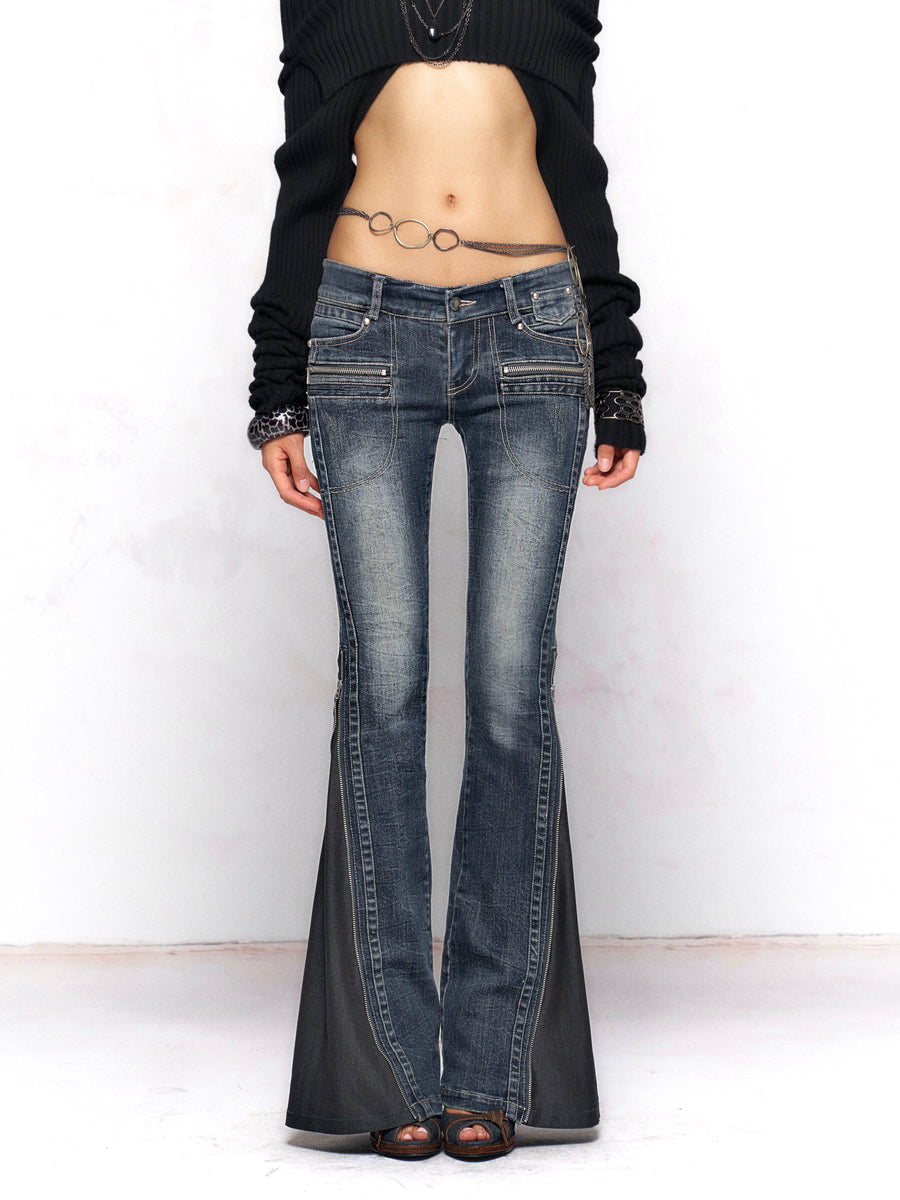Dark Blue Multi-Wear Zipper Elastic Jeans