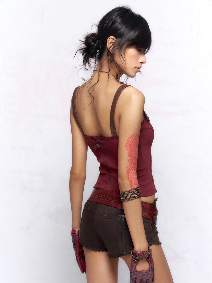 Burgundy Patchwork Floral Vest