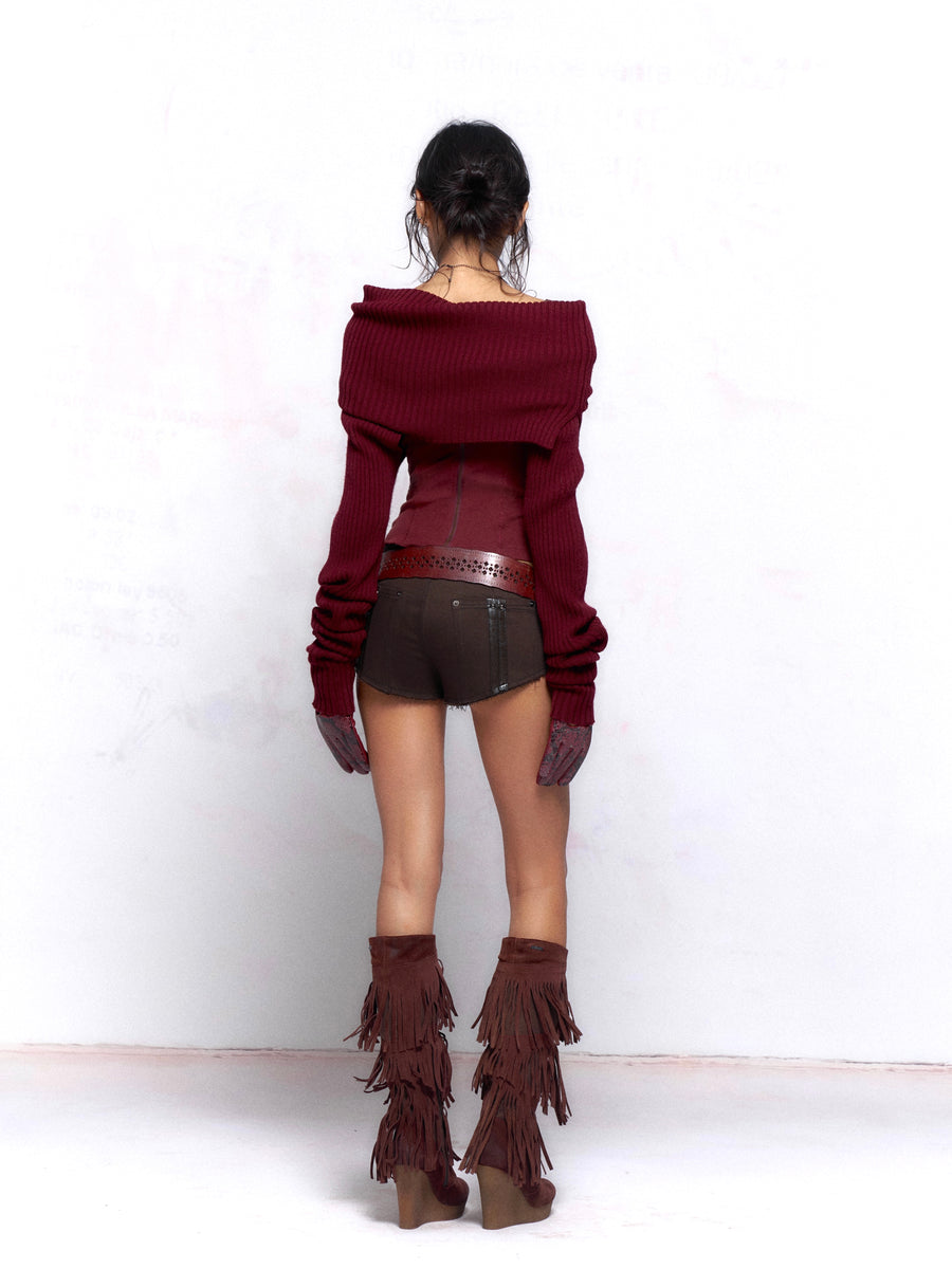 Burgundy Wool Sweater Knitted Top