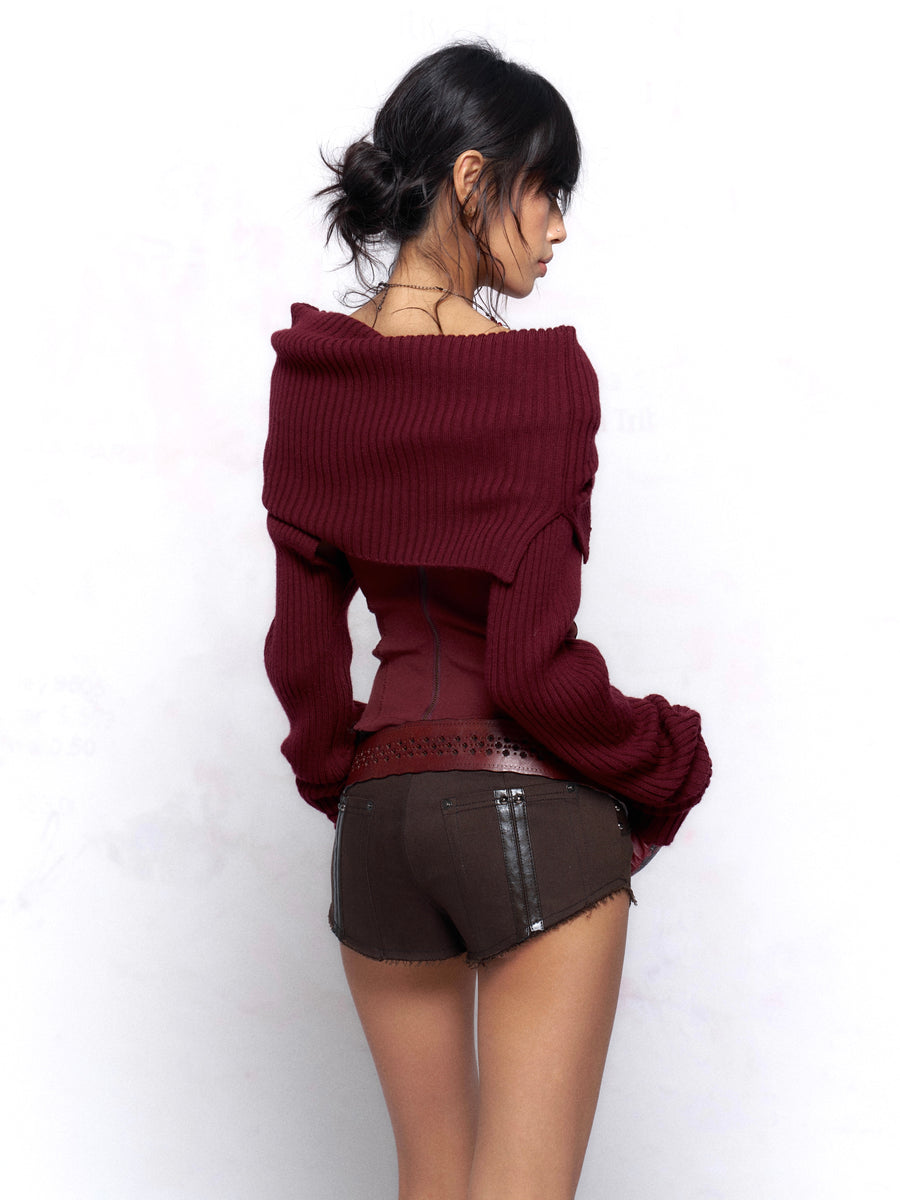 Burgundy Wool Sweater Knitted Top