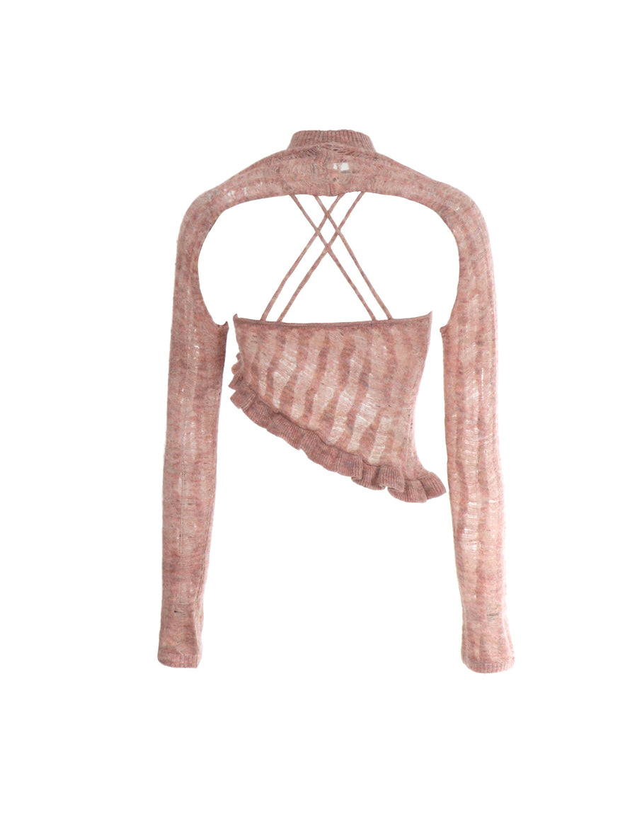 Hollow Knit Top-Pink