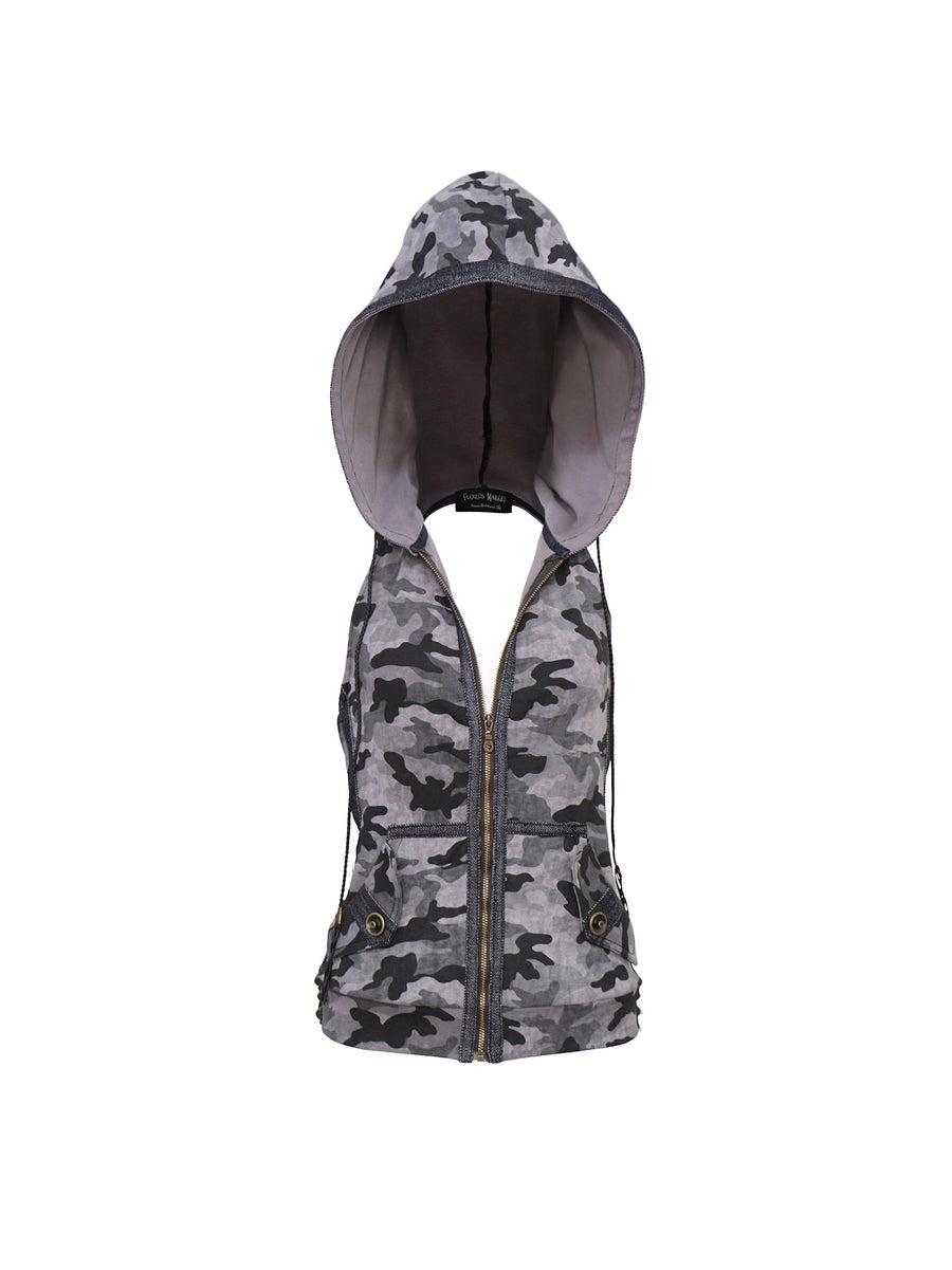 Camouflage Fur Collar Top
