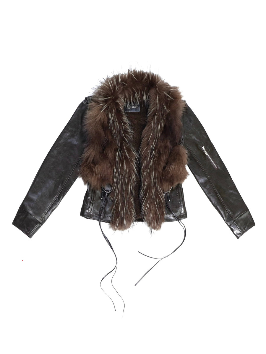 Detachable Fur Collar Leather Jacket