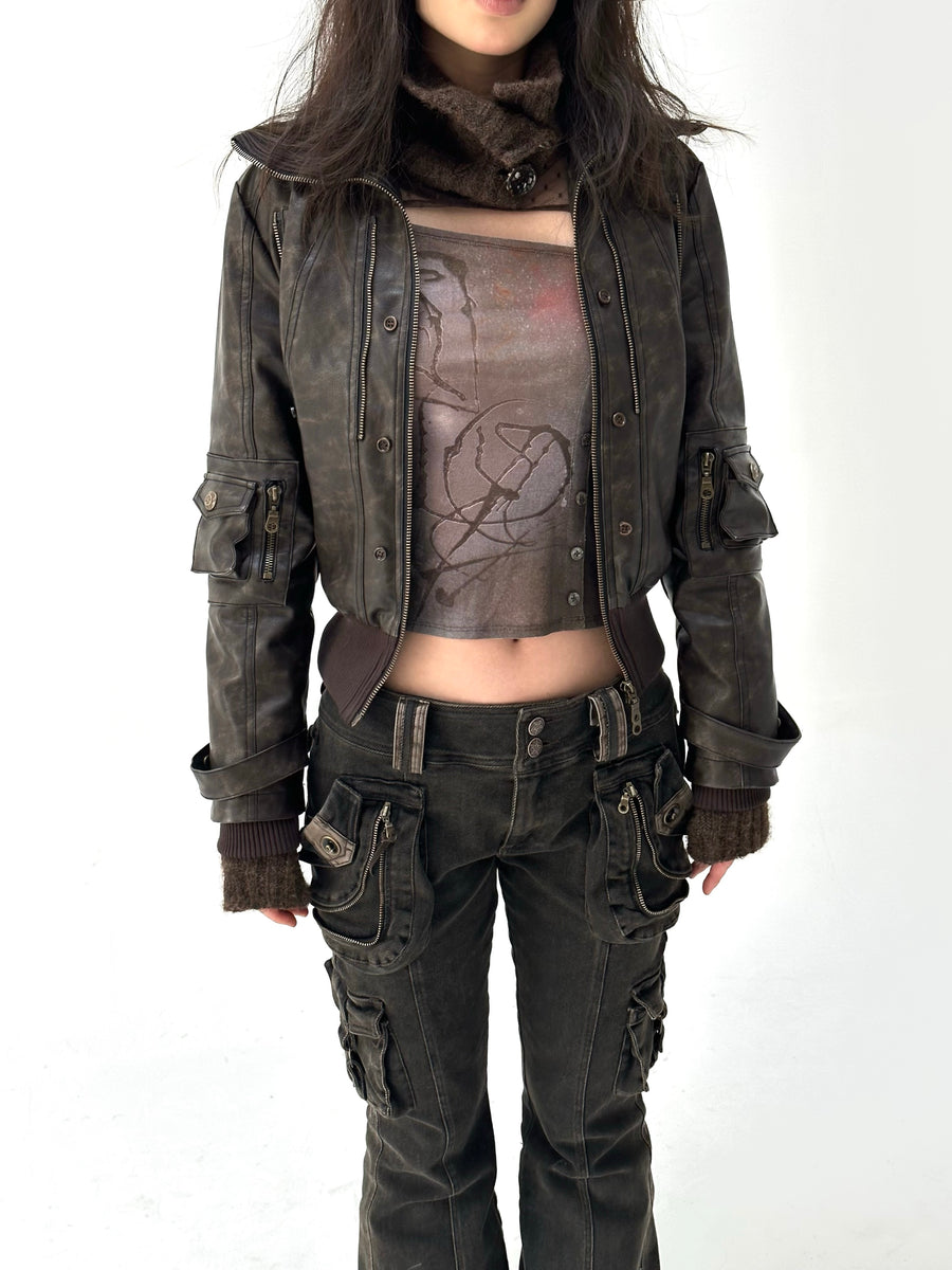 Removable Eco-Fur Collar + Leather Jacket Coat