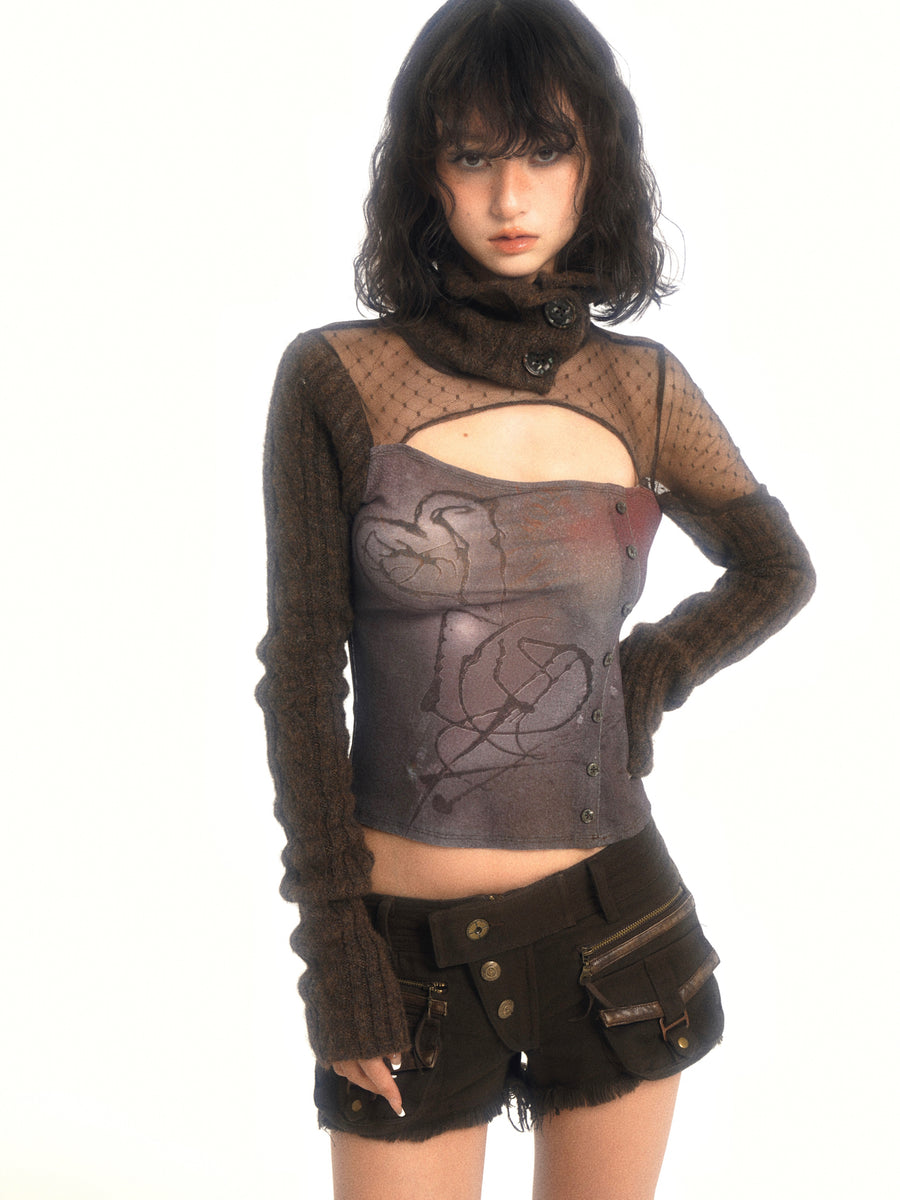 Knit Patchwork Mesh Top