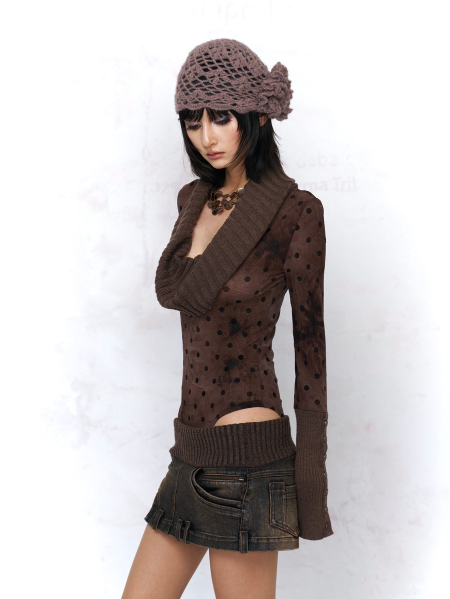 Deconstructed Knitted Denim Low-Waisted Skirt