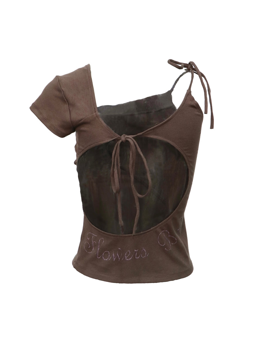 Brown Backless T-Shirt Top