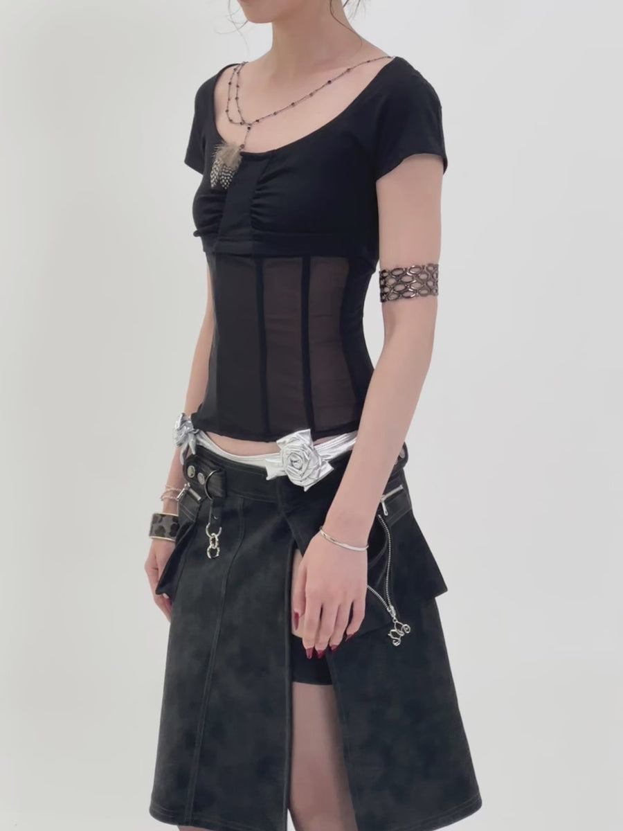 Black One Piece Pu Leather Skirt
