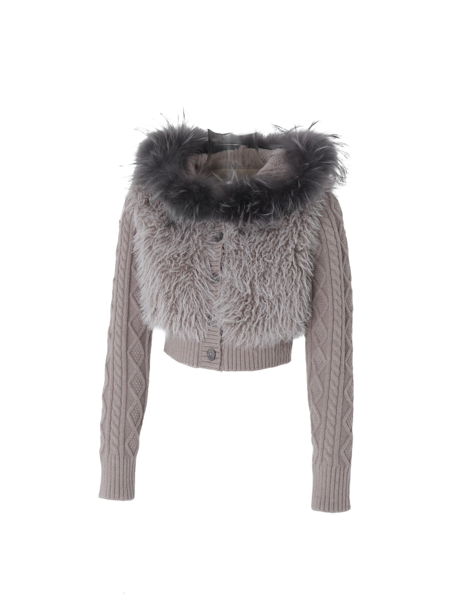 Button-Up Knit Fur Jacket