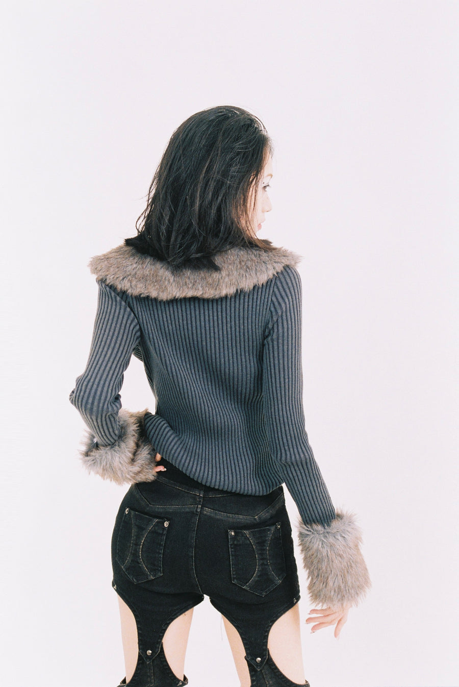 V-Neck Fur Knit Sweater